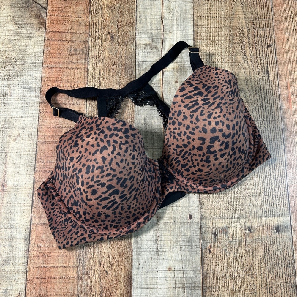 Soma Brown Leopard Embraceable Enchanting Lace Racerback Bra 38DDD Underwire